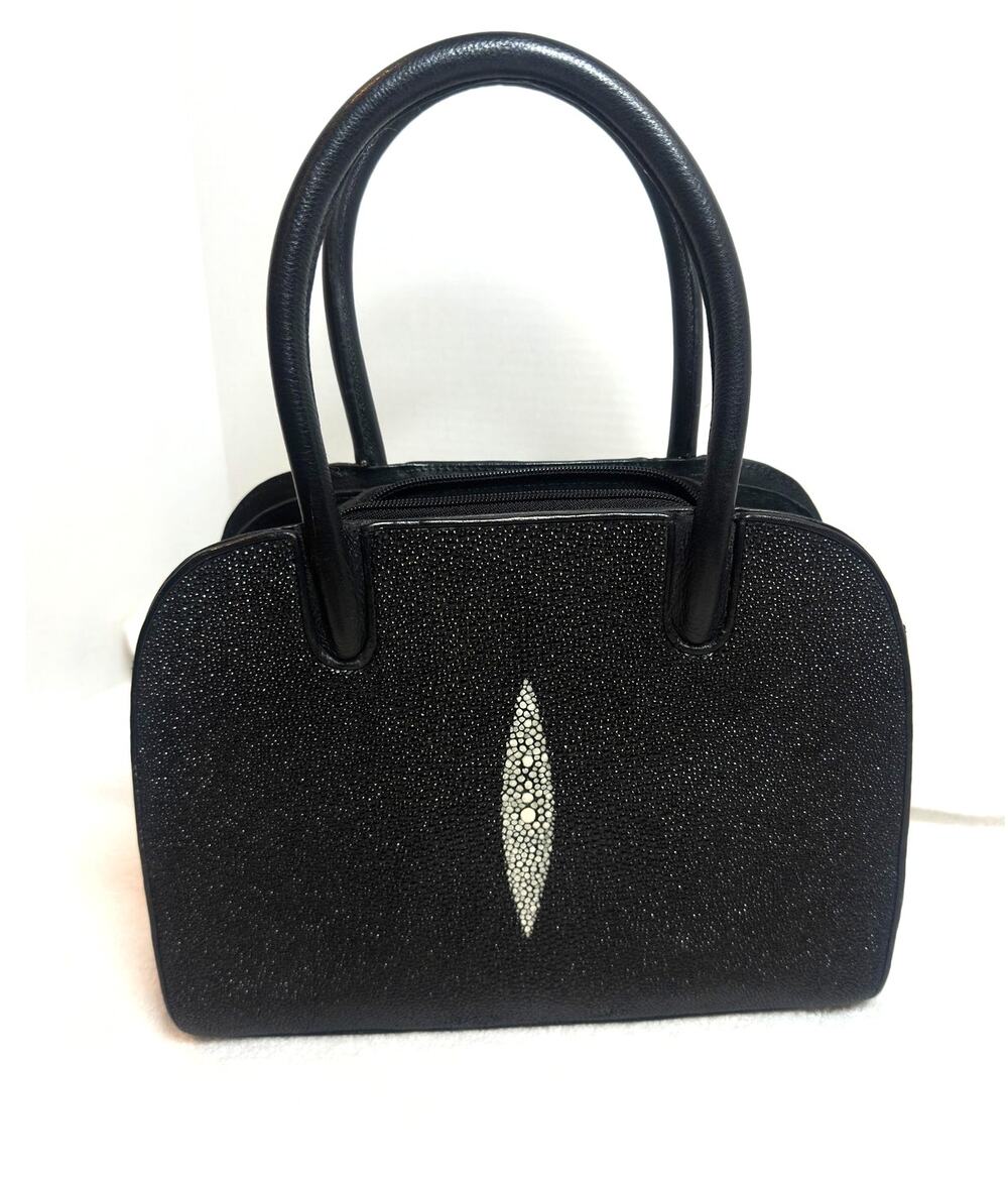 Black Genuine Stingray Leather Top Handle Bag
